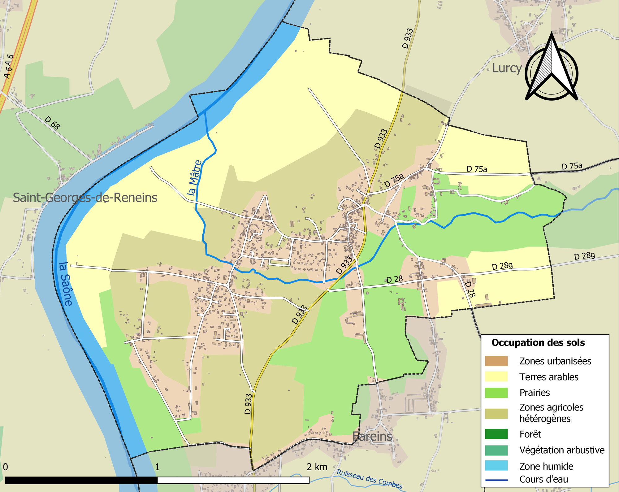 Carte de l’occupation des sols de Messimy-sur-Saône en 2018.